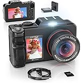 5K Digital Camera for Photography, 80MP 3.5"+2" Dual Screen for Self-Framing 18X Zoom Autofocus Vlogging Camera for YouTube/Content Creators/Travel, Includes 32GB Card + 2 Batteries & Flash, LIYTIFOR