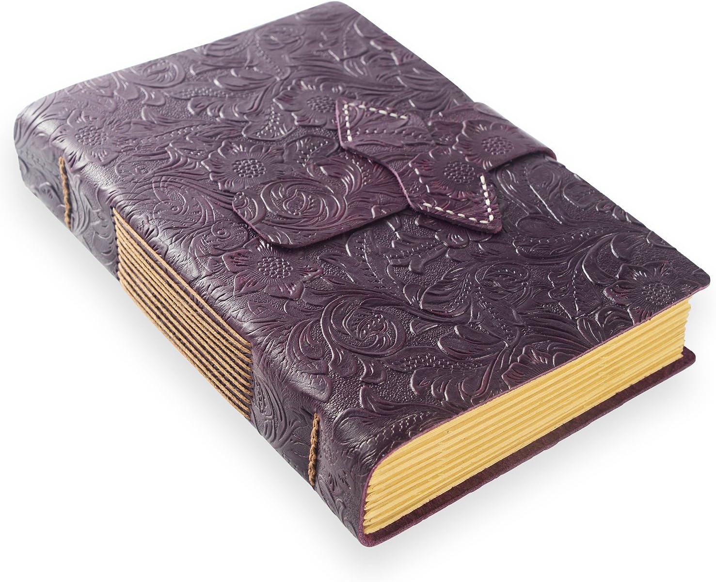 ScrodCat Leather Journal A5 Writing Notebook - Antique Handmade Leather Bound Daily Notepad - Blank Paper Medium 20x15cm - Travel Men/Women/Travelers/Students A5 (Purple, Flower) …