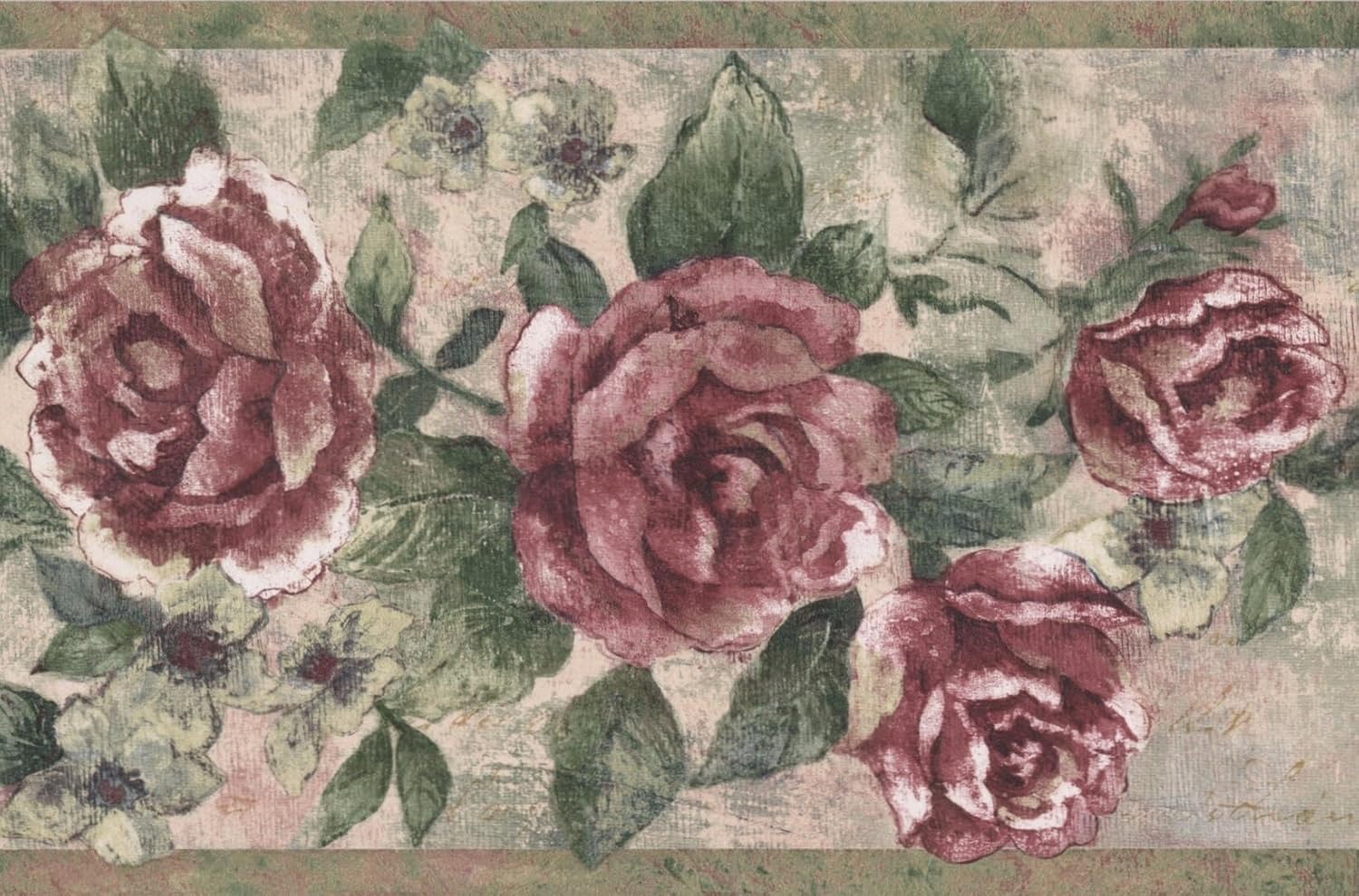 ヴィンテージブルームマゼンタピンクローズ上のヴァイン壁紙ボーダーレトロデザインロール15 X 9 トリムボーダー Amazon