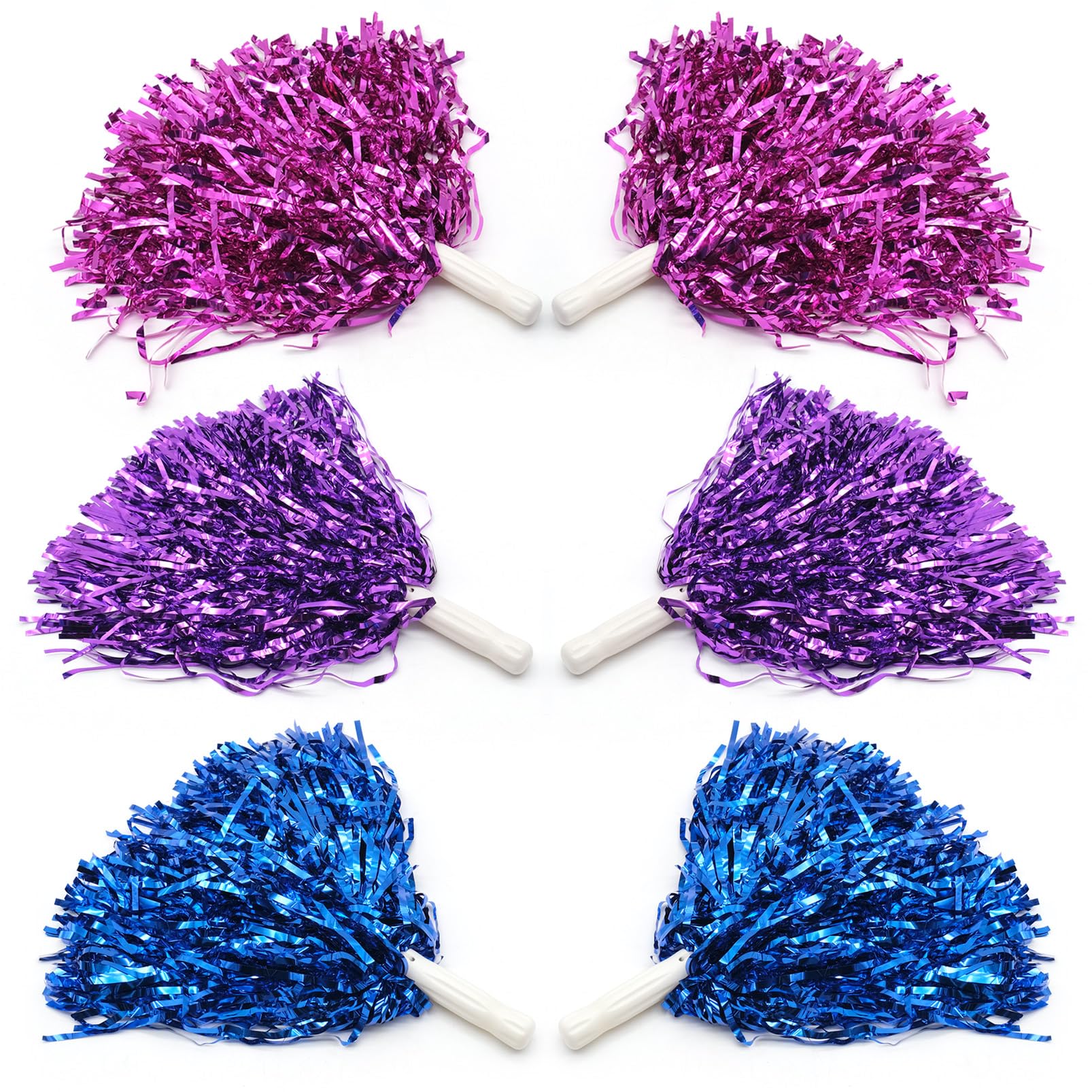 6 Pcs Cheerleading Pom Poms with Handle, Cheerleader Pompoms Hand Flowers, Plastic Cheerleader Cheerleading Party Sports Pompoms for Sports Matches, Stage Performance, Holiday Celebrate (3 Color)