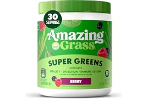 Amazing Grass Greens Superfood Powder: Greens Powder with Digestive Enzymes & Probiotics, Organic Spirulina, Chlorella, and Beet Root Powder, Berry, 30 Servings (Packaging May Vary)