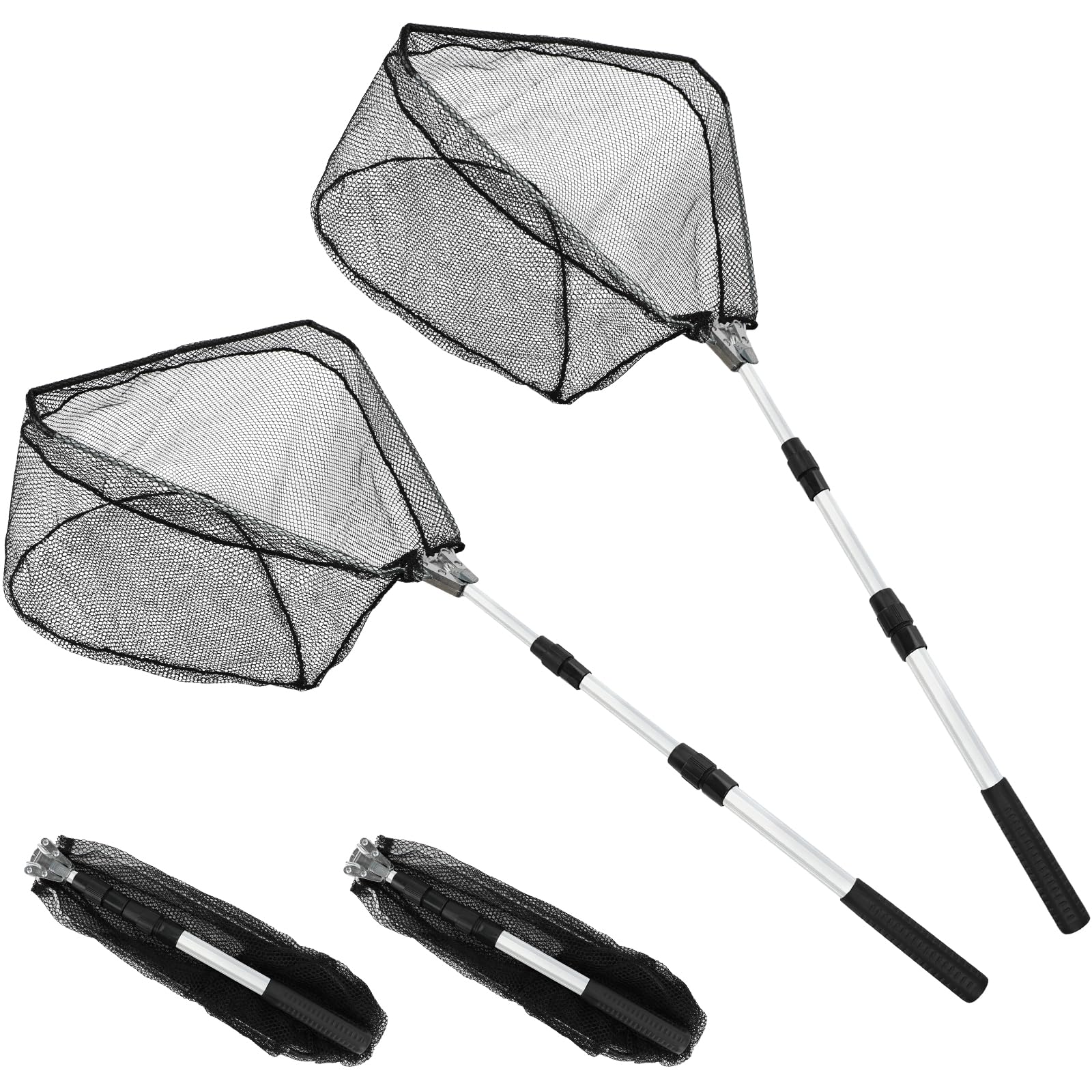Photo 1 of ** MISSING ONE *** KOMCLUB Fishing Net for Fish,2PCS Folded Landing Nets with Telescopic Rod Handle Durable Rubber Coated Collapsible Net Fly Fishing Net Easy to Catch and Release Saltwater and Freshwater Use