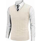 COOFANDY Men's Sweater Vest Cable Knitted V Neck Slim Fit Sleeveless Pullover Sweater