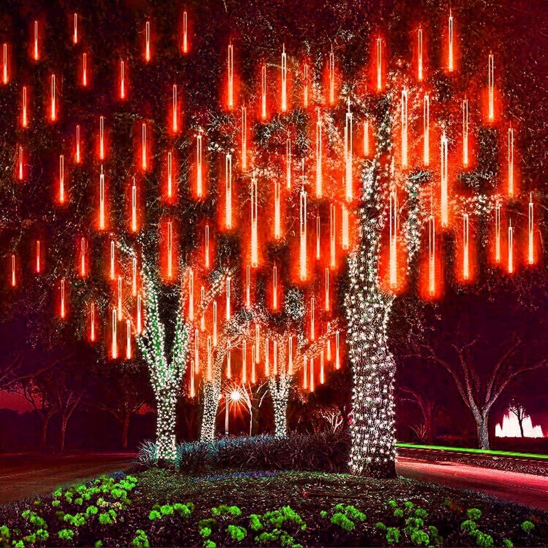 LED Meteor Shower Solar Lights Outdoor, 30cm 10 Tubes 360LEDs Garden