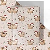 WRAPLULU Sloth Christmas Wrapping Paper - 4 Jumbo Sheets, 28 * 40 Inches - Cute Animals Xmas Gift Wrap with Santa Hat Sloth Snowflake, Perfect for Winter Birthdays, Baby Showers