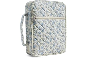 WOBAGMEN Bible Cover Case for Women,Large Bible Tote Bags Organizer Quilted Carrying Case for Girls,Bible Study Supplies Accessories Christian Gifts for Women (Blue Floral, M)