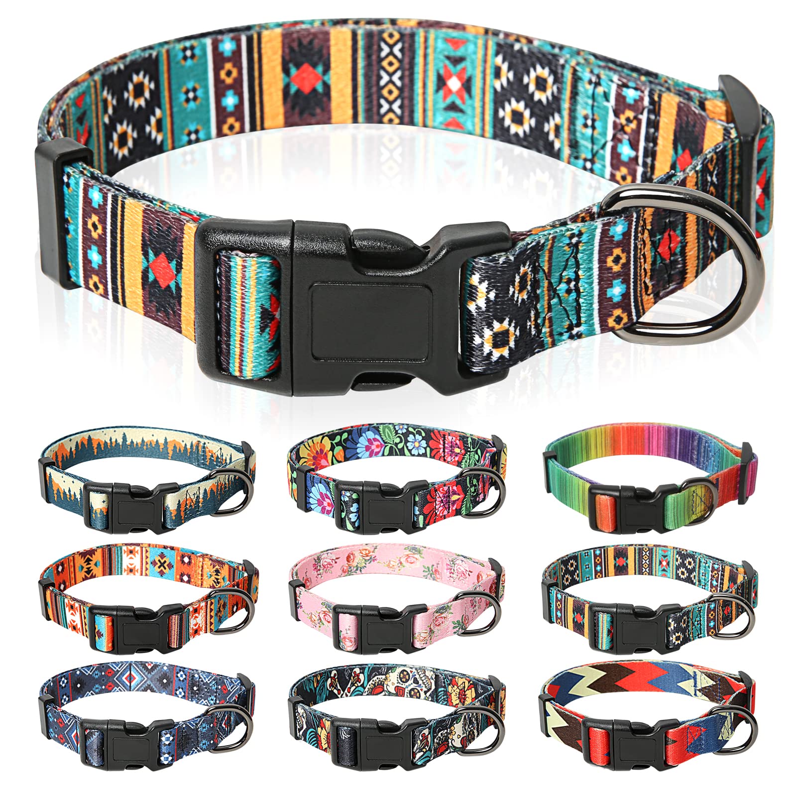 HEELE Dog Collar Small Dog Collar Multi-Colour Patterned Soft Comfy Dog Pet Collars Easy Adjustable Collar for Small Dogs Indoor Outdoor Activities, Bohemian Cyan, S — image 1