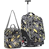 NEW TILAMI 19 Inch Rolling Backpack with Lunch Bag for Girls Boys Wheeled Laptop Backpack Durable Carry-on Bag School Travel, Doodle Yellow