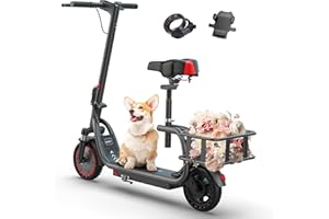 WERHY Electric Scooter with Seat & Basket, 350W Motor, 8.5' Solid Tires, Top Speed 19mph, Max 16/28 Miles Ranges, Foldable E-Scooter with Suspension, Digital Display for Adults and Teens
