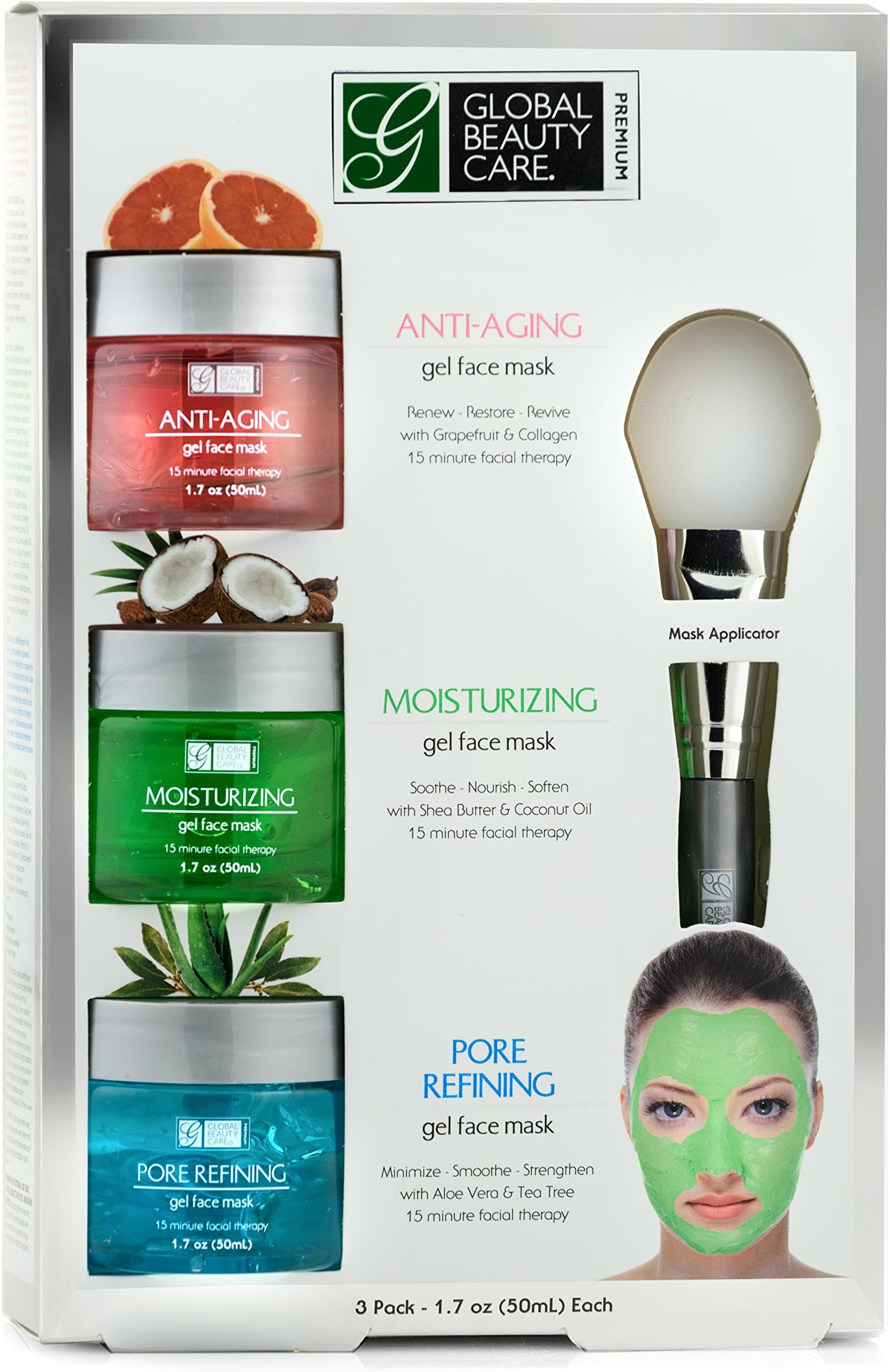 Gel Face Masks Triple Pack with Mask Applicator