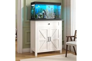 SAUDISM Suadism 20 Gallon Aquarium Stand With Charging Station, Farmhouse Fish Tank Stand, Reptile and Terrarium Stand with Drawer and Cabinet Storage, Sturdy Heavy Duty 27.6"15.7" - White