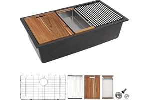 33 Granite Composite Kitchen Sink - Fulorni 33"x19" Granite Kitchen Sink Undermount Ledge Workstation Matte Black Quartz Classic Under Counter Single Bowl Sink Basin