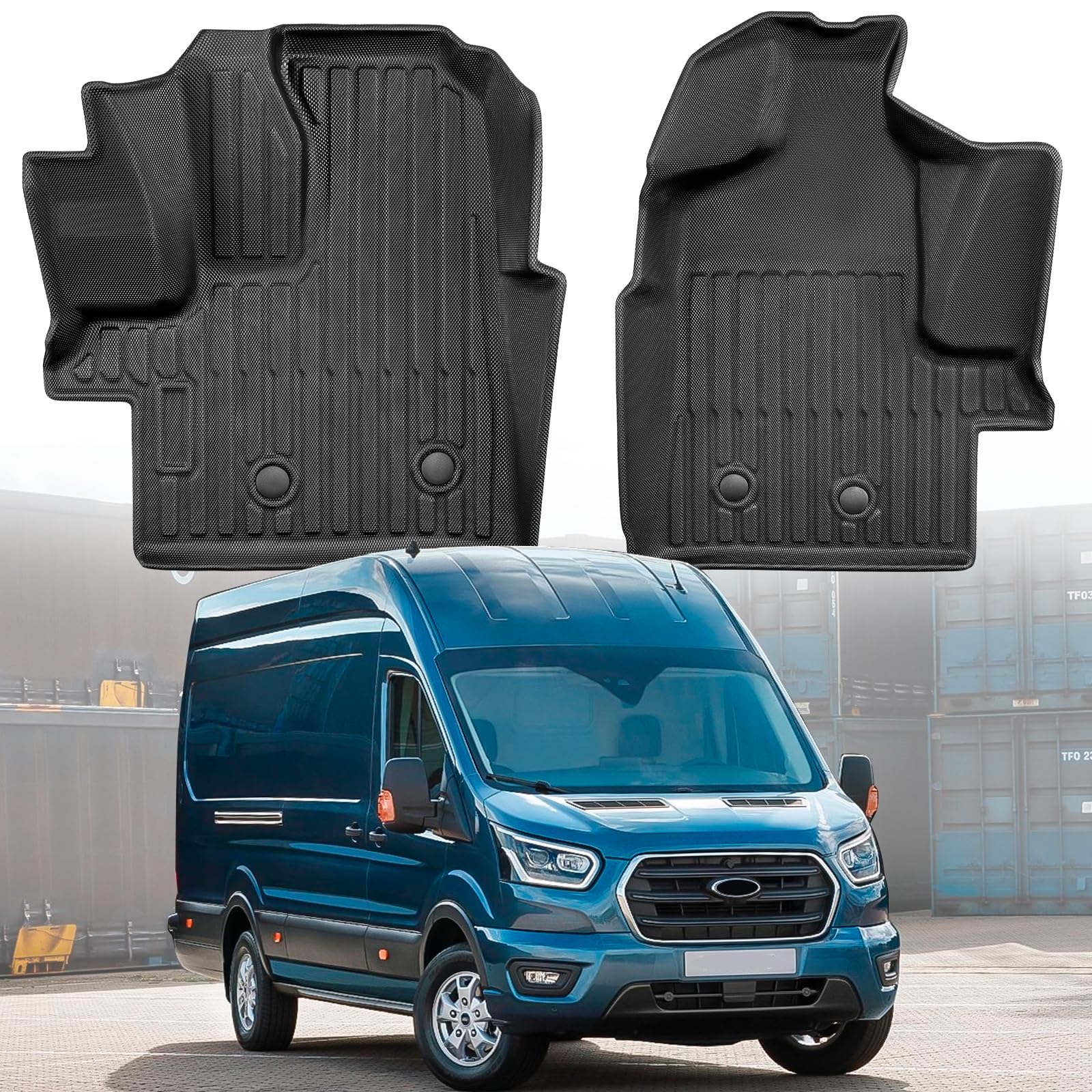 Photo 1 of Car Floor Mats for Ford Transit 2022 2023 2024 2025 2026, Fit Vinyl Floor Only (Not Fit for Connect), Custom Fit All-Weather TPE Liners for Transit 150 250 350 Heavy-Duty Black Van Accessories