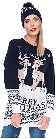 Weihnachtspulli Christmas Sweater Damen Sweatshirt Pullover Merry Christmas Rentier Weihnachten Pulli Elf