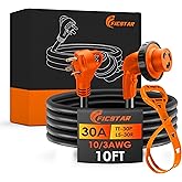 Ficstar 30 Amp RV Extension Cord 10 ft Heavy Duty Generator Extension Cord with LED Power Indicator,30 AMP Female 90° Twist L