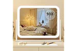 FENNIO Vanity Mirror with Lights 17''x13'' Makeup Mirror with Lights,Vanity Mirror Touch Screen with 3-Color Lighting,Dimmable,for Vanity Desk Tabletop White