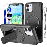 GuardCase for iPhone 11 Case with Glass Protector Film-Black | Compatible with MagSafe, Built-in Hidden Kickstand, Solid Protective Dual-layer TPU+PC Shockproof Magnetic Phone Cover