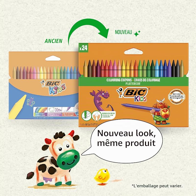 Kids Plastidecor Craies de Coloriage - Couleurs Assorties, Etui Carton de 24