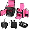 BYOOTIQUE Rolling Hairdresser Organizer Case with Hair Tools Travel Bag Backpack for Hair Stylist Tools Curling Iron Hair Straightener Salon Barber Shop, Pink
