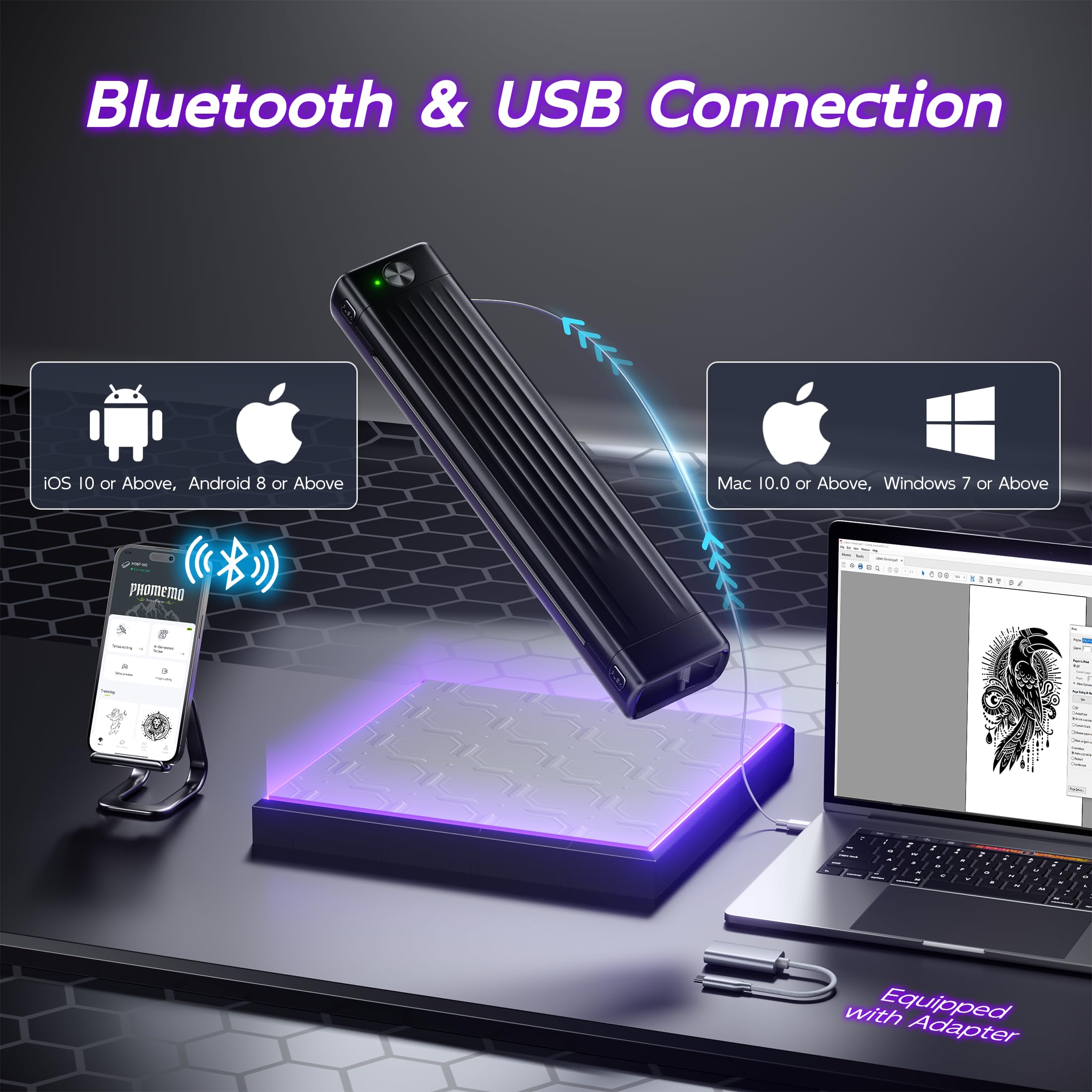 Itari Tattoo Stencil Printer Kit for Beginners, Temporary Tattoo Printer with 10 Pcs Transfer Paper, Bluetooth Stencil Printer for Tattooing, Wireless Tattoo Machine Compatible with Phone/Tablet/PC