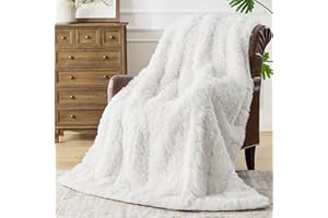 YESCOOL Faux Fur Weighted Blanket for Adults(20 lbs, 60” x 80”, White),Fuzzy Cozy Sherpa Christmas Weighted Blanket Queen Size for Adult,Sherpa Comfy Heavy Blanket for Women Men,Warm Soft Plush Blanket