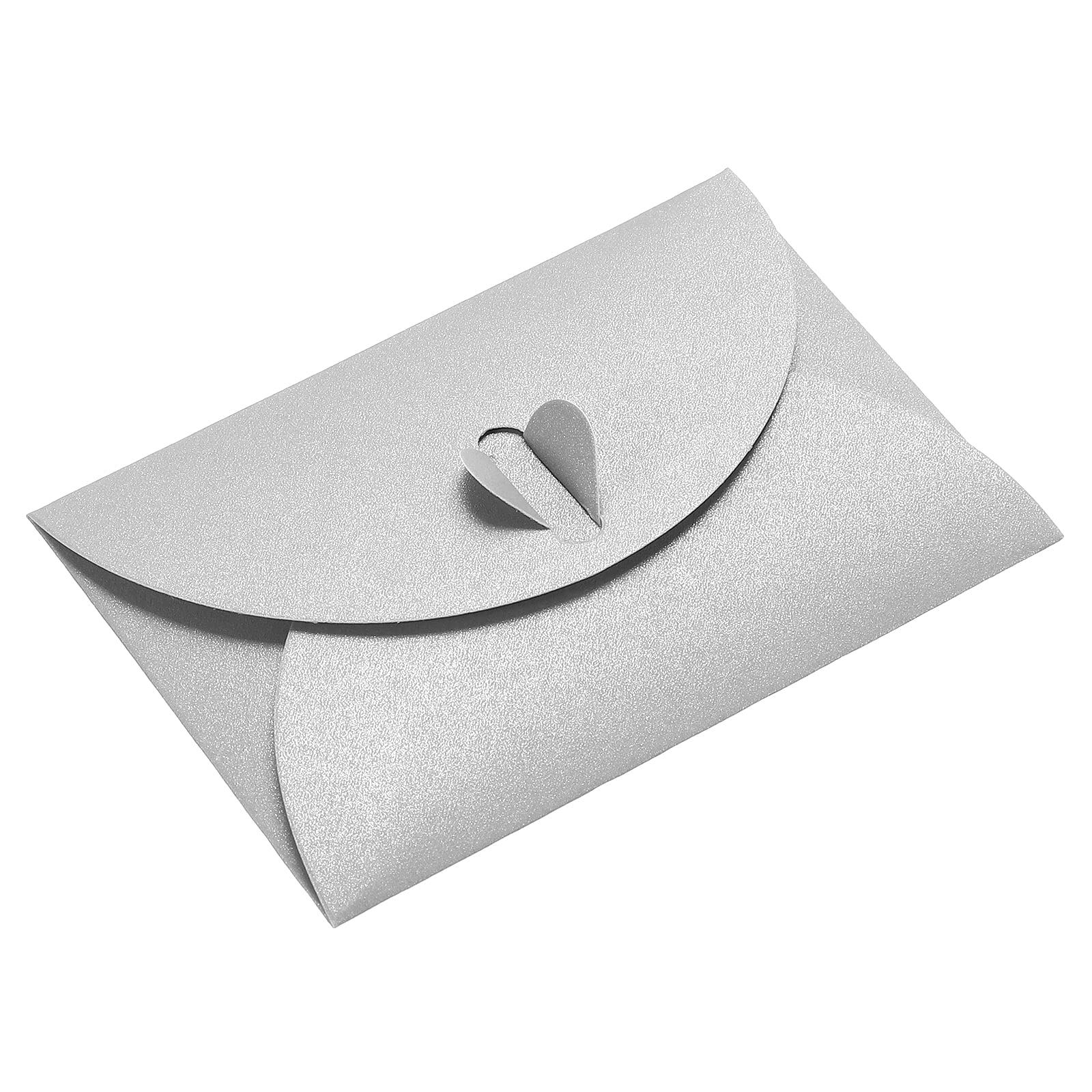 PATIKIL Mini Envelopes, 50 Pack Heart Clasp Tiny Items Storage Cute Present Card Holder for Wedding Greeting Party, Silver