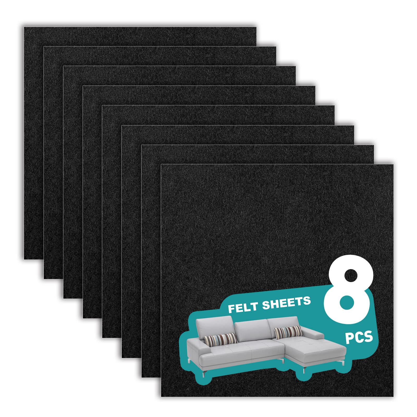 Photo 1 of 12" x 12" x 1/8" Thickness Adhesive Black Felt Sheets Sticky Felt Fabric Pads for Art and Home Making (8 Pieces)