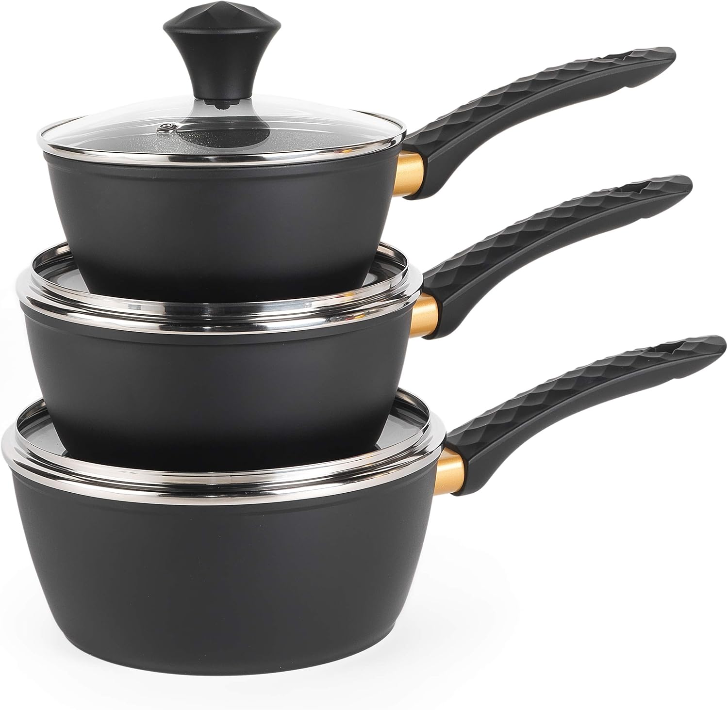 Salter BW07522 Diamond Edition NonStick, Aluminium Saucepan Set with Glass Lids, 16/18