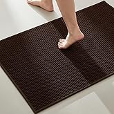 TYUU Bathroom Rugs Non Slip Washable, Super Absorbent Thin Bath Mat Quick Dry Low Pile Bathroom Rug, Brown 24"x36"