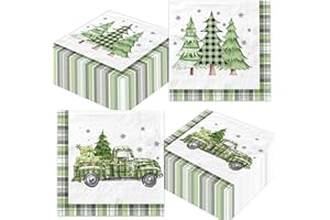 48pcs Christmas Tree Napkin Merry Christmas Party Decoration Green Black Buffalo Plaid Truck Disposable Paper Napkin for Xmas