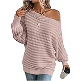 SweatyRocks Women's Oversized Sweaters Off The Shoulder Dolman Long Sleeve Textured Pullover Knit Tops