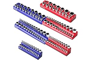 NOEAIKE Magnetic Socket Organizer,6-Pack SAE & Metric 1/2,3/8,1/4 Inch Drive Sockets Holder,Holds 141 Standard/Deep Sockets,Blue and Red Magnetic Socket Tray(Sockets Not Included)