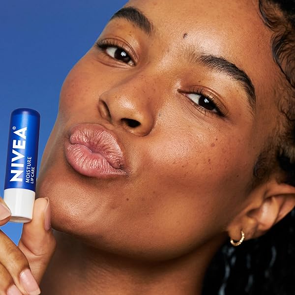 NIVEA MOISTURE LIP CARE, HYDRATING LIP BALM WITH SHEA BUTTER, NOURISHING OILS AND VITAMIN C & E, 3-IN-1 MOISTURE, REPAIR AND NOURISH, 0.17 OZ STICK, PACK OF 4