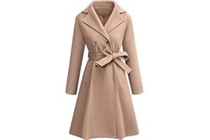 AFFA Women's Double Breasted Trench Coat Elegant Lapel Collar Jacket Winter Fall Slim Long Outerwear with Belt Pockets