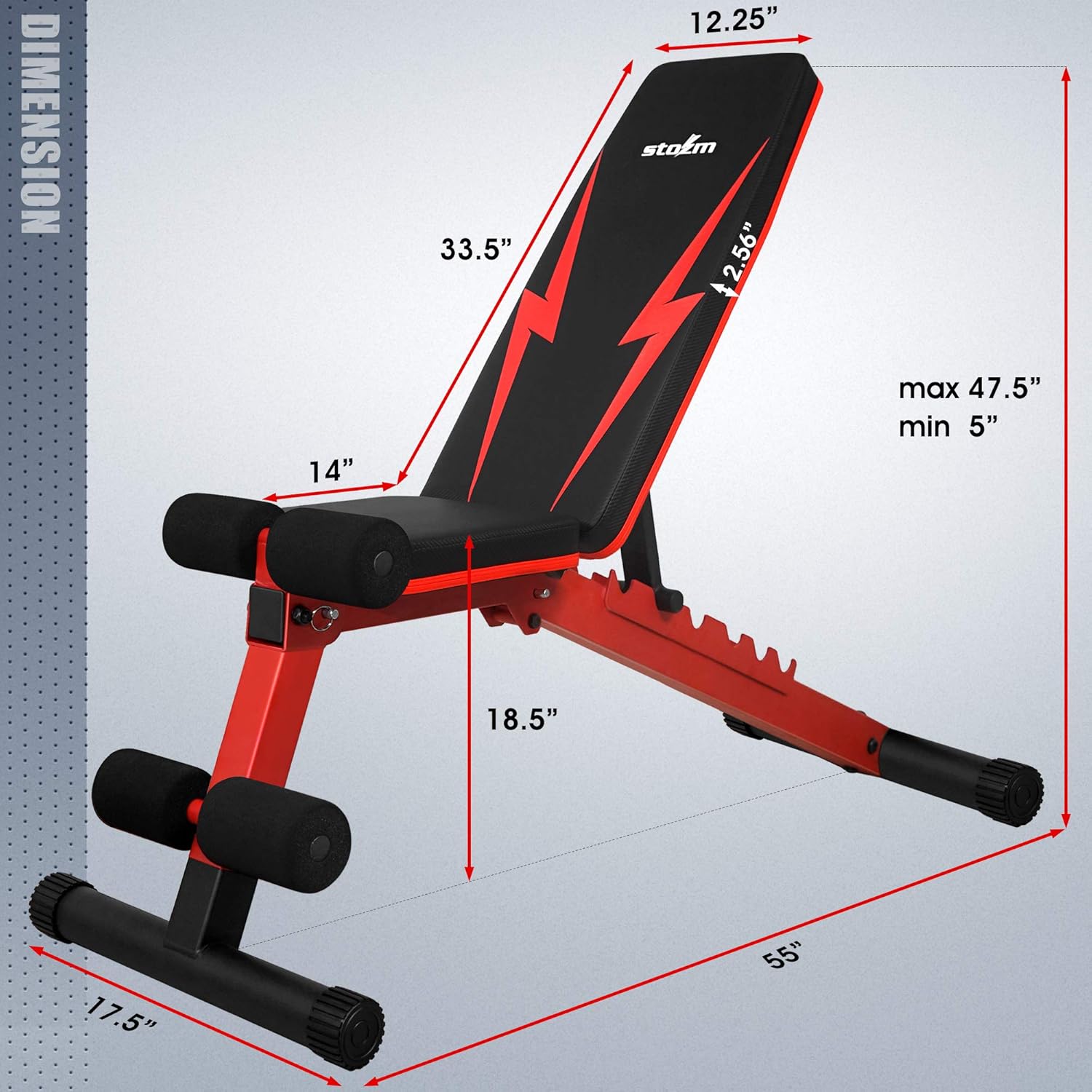 STOZM Adjustable Weight Bench / Utility Weight Bench with Foldable Design - Multi-purpose Flat/Incline/Decline Bench for Home Gym (Crimson), CVHZ: Sports & Outdoors
