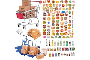 Vawuz 175PCS Miniature Courier Box Set Shopping Mall Shipping Boxes Mini Supermarket Handcart Models 1:12 Food Drink Bottles Cans Dollhouse Pretend Play Kitchen Game Party Accessories Toys Doll House