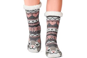 cosyone1997 Fuzzy Slipper Socks for Women Girls Kids with Grips Warm Sherpa Lined Animal Cabin Socks Non Slip Indoor House Stocking Stuffers Christmas Gifts Cozy Winter