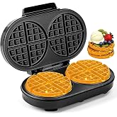 Dual Waffle Maker 6 Inch, 1200W Belgian Waffle Maker, Temperature Control | Waffle Iron with Nonstick Plates, Personalized Individual Keto Chaffles, Black