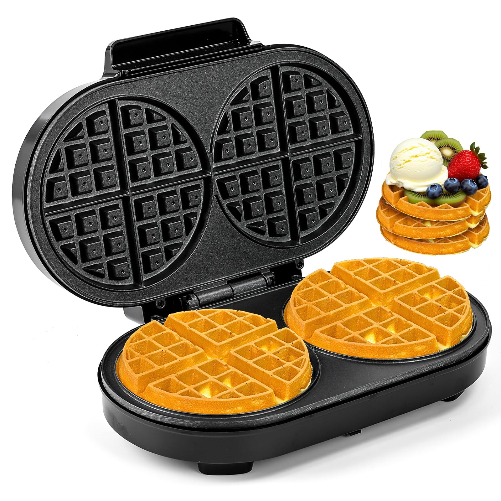 Photo 1 of Double Waffle Maker 6 Inch, 1200W Belgian Waffle Maker for Breakfast and Snacks, Makes 2 Personalized Individual Keto Chaffles