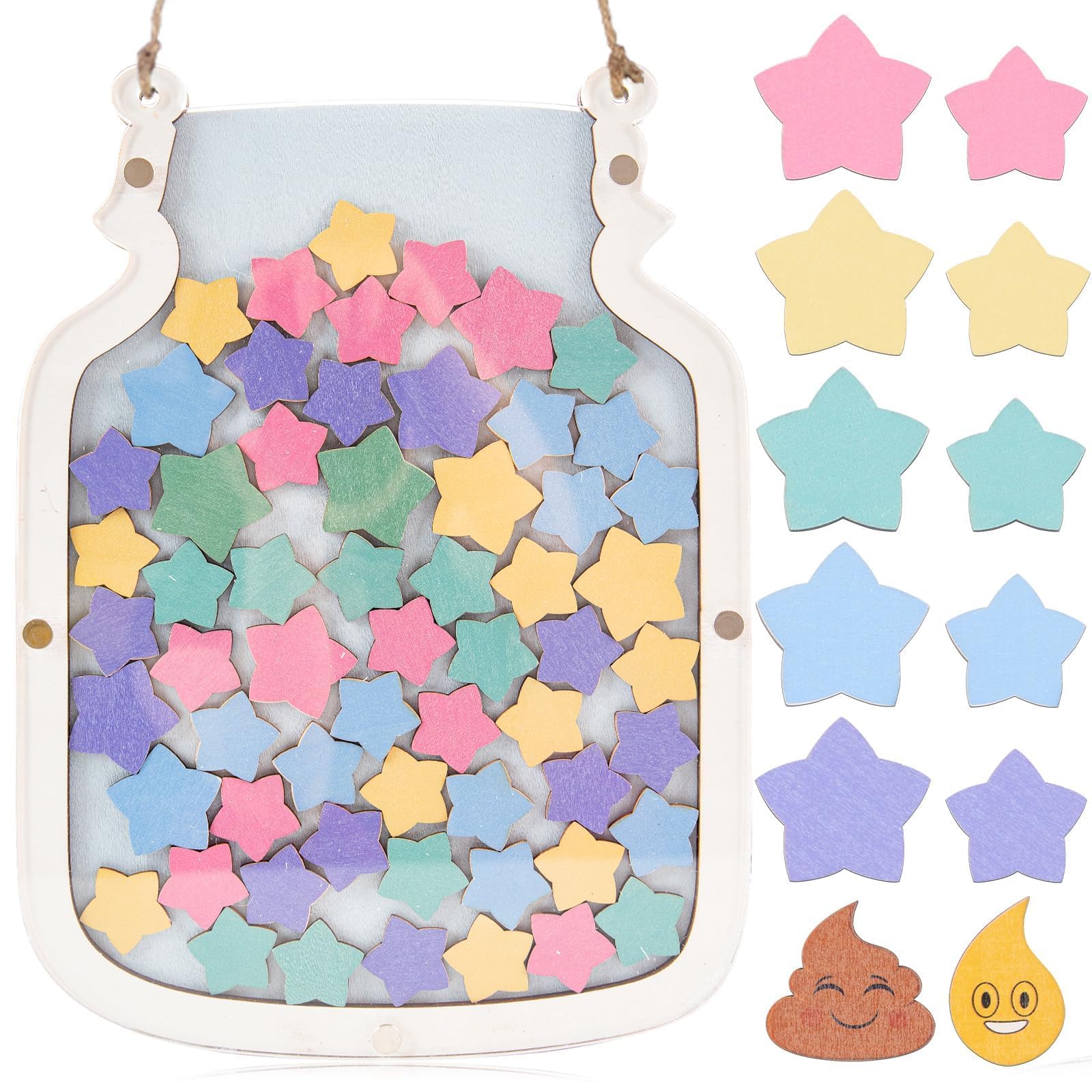 Photo 1 of 102 PCS Stars Reward Jar for Kids Large Reward Chart for Toddlers Reward System Behavior Chart for Kids Back to School 9.84" X 13" Incentive Jar for Boys Girls Class Students Behavior Management Tools