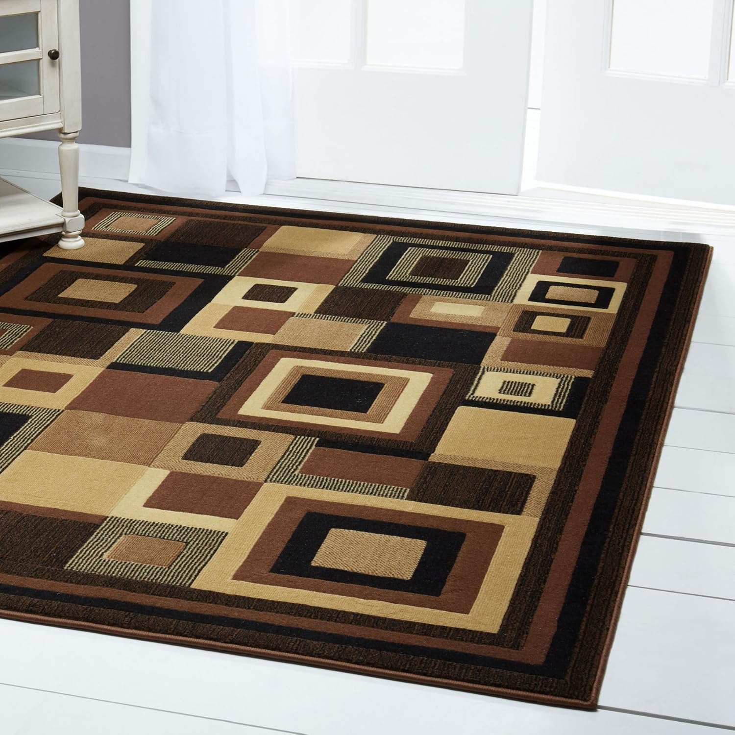 Area Rugs Squares Blocks Contemporary Brown 8x11