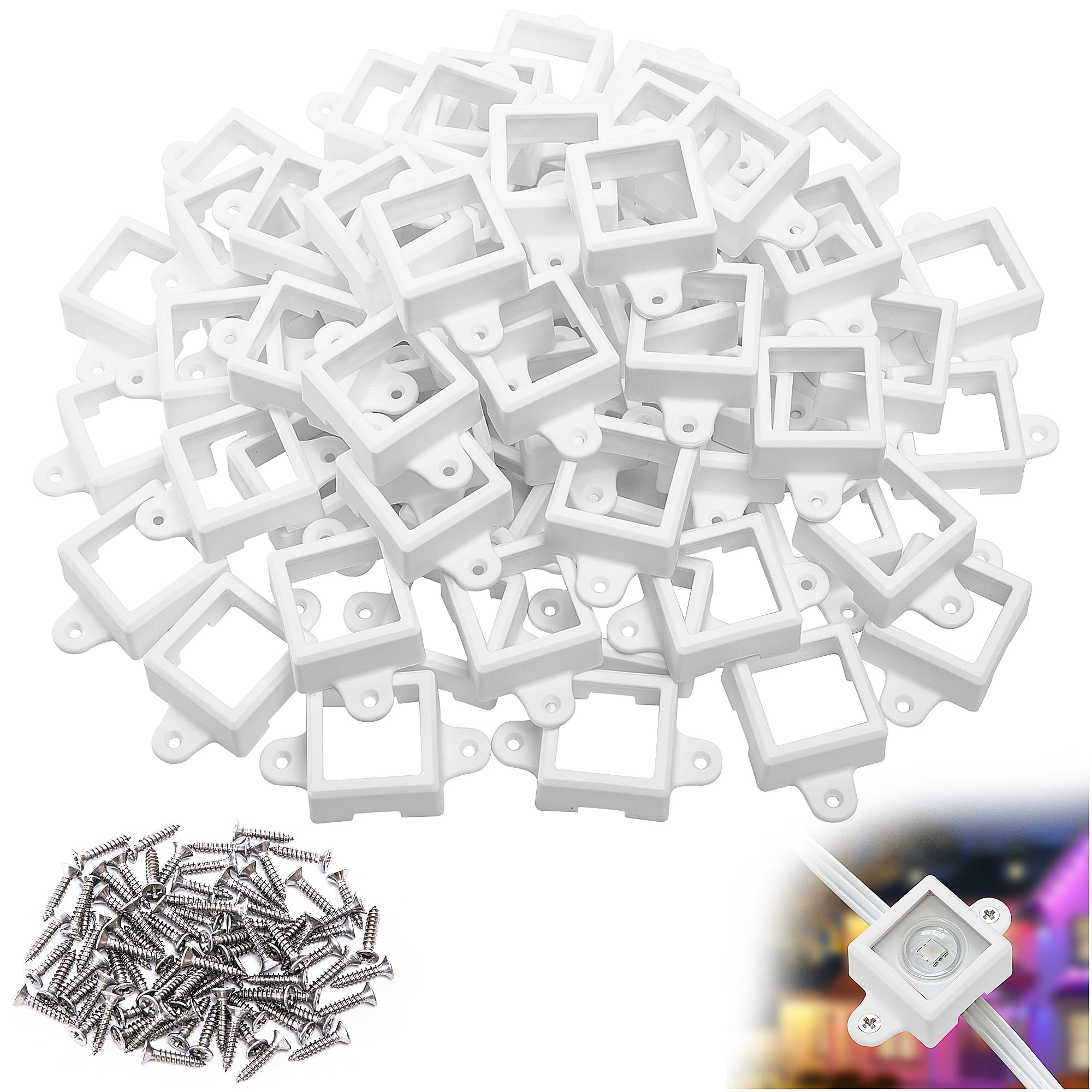 Photo 1 of Shupakul 80 Pcs H705 LED Light Mounting Bracket Clip,Waterproof H705 LED Lights Mount Set with 160 Screws,Screw Mounting White Square Light Brackets for Outdoor Installation