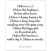 Audrey Hepburn Quote I Believe in Pink Wall Art Print Fashion Decor ((Unframed)) 8x10