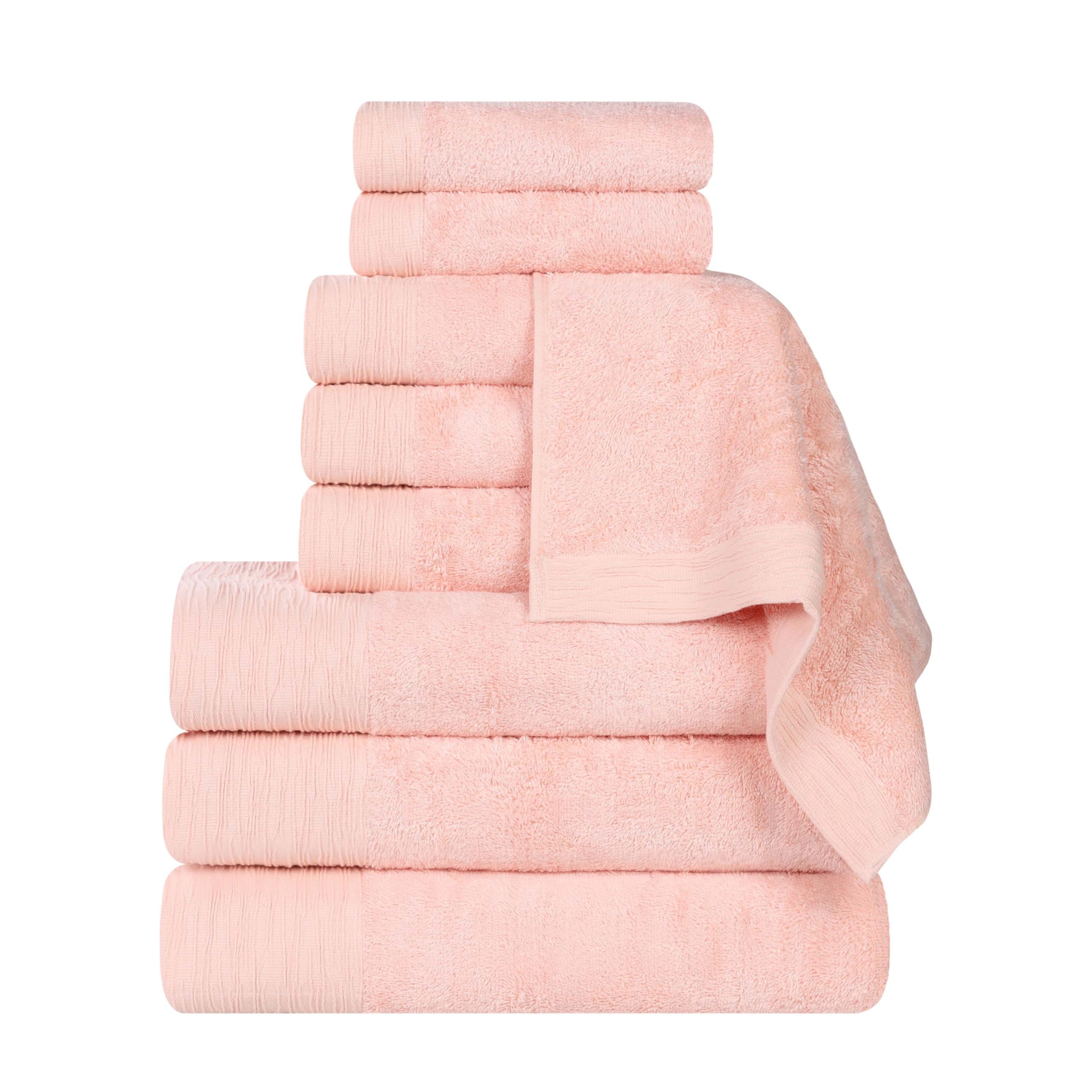 Superior Rayon from Bamboo Blend 9-Piece Towel Set, Luxury Quick Dry, Bathroom Essentials, Shower, Spa, Plush Soft Absorbent Towels, Includes 3 Bath, 3 Hand, 3 Washcloth/Face Towels, Pink