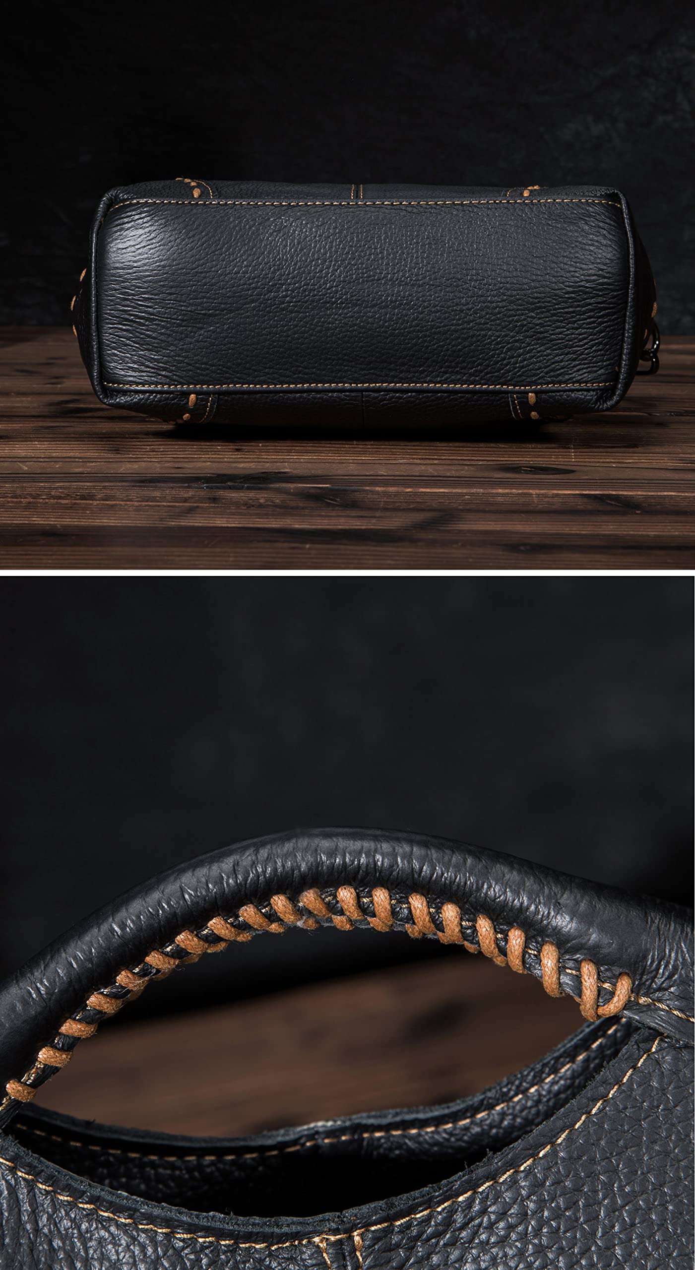 Le'aokuu Womens Genuine Real Leather Vintage Shoulder Handbags Crossbody Messenger Tote Bag Satchel Purse (Black)