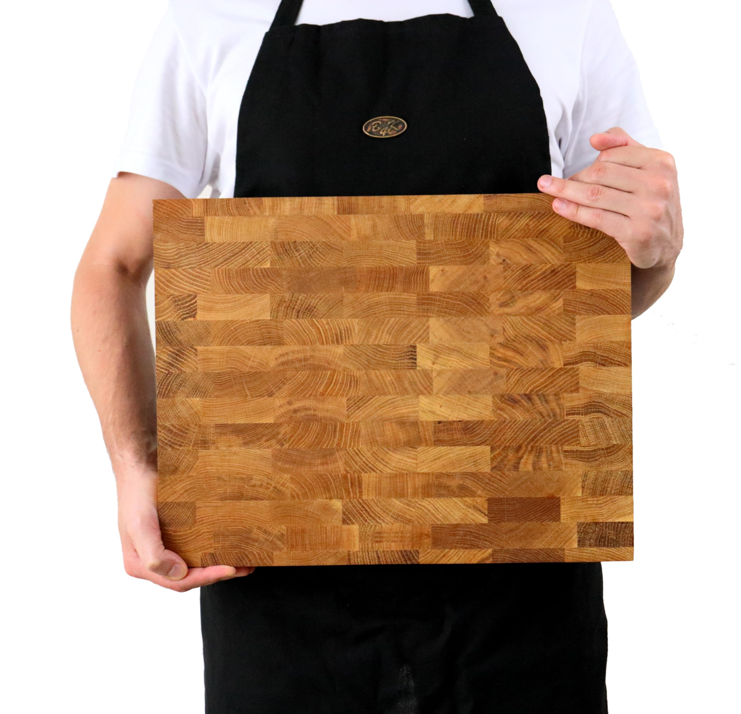 B4K® 43×33×4.3 cm End-Grain Oak Cutting Board | Butcher Block with Handles & Non-Slip Silicone Feet | Handmade Kitchen Board
