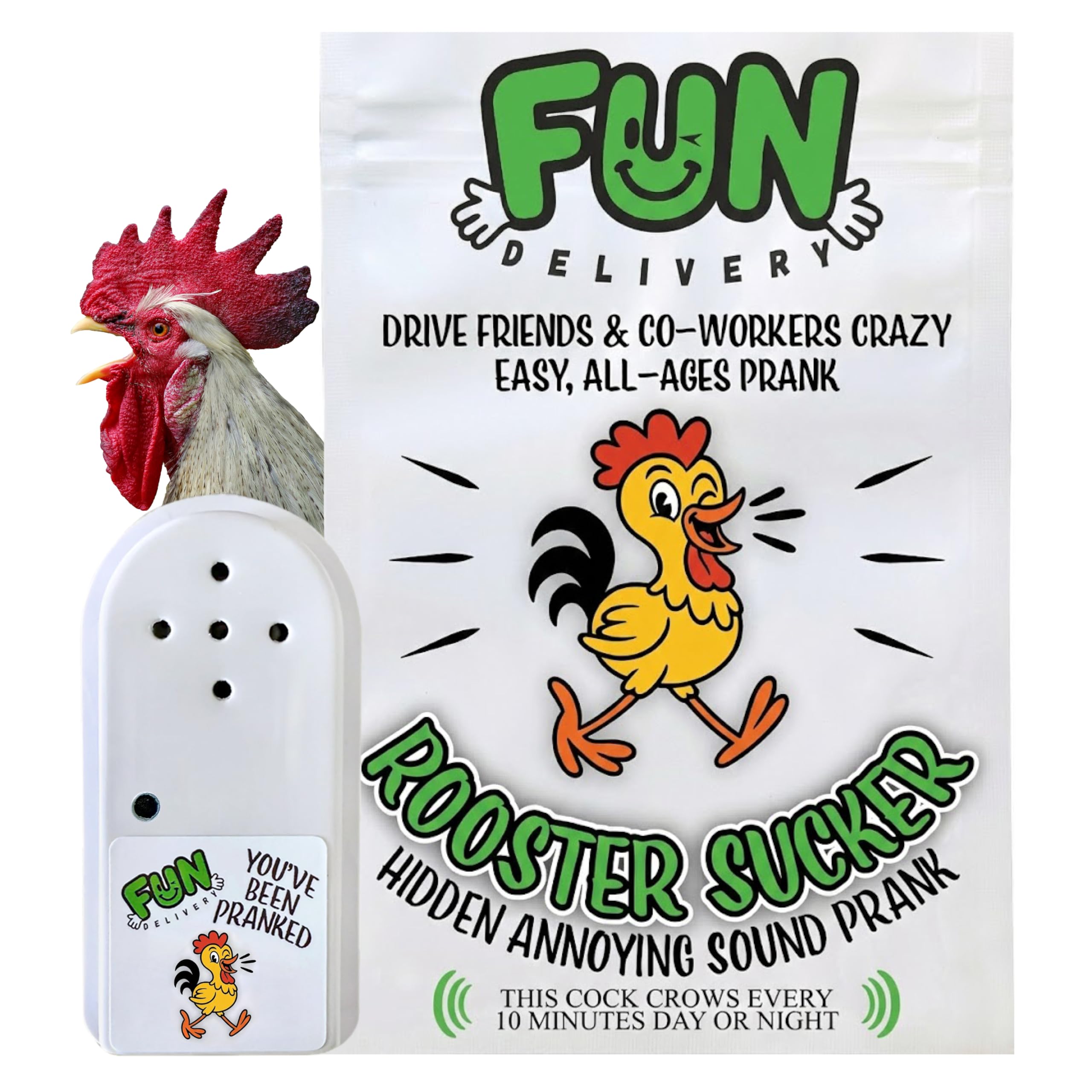 FUN delivery Rooster Sucker: Hidden Rooster Crow Prank Device – Loud Random Crowing Noise Maker for Homes, Dorms, Offices & Funny April Fool's Prank Gifts for Adults