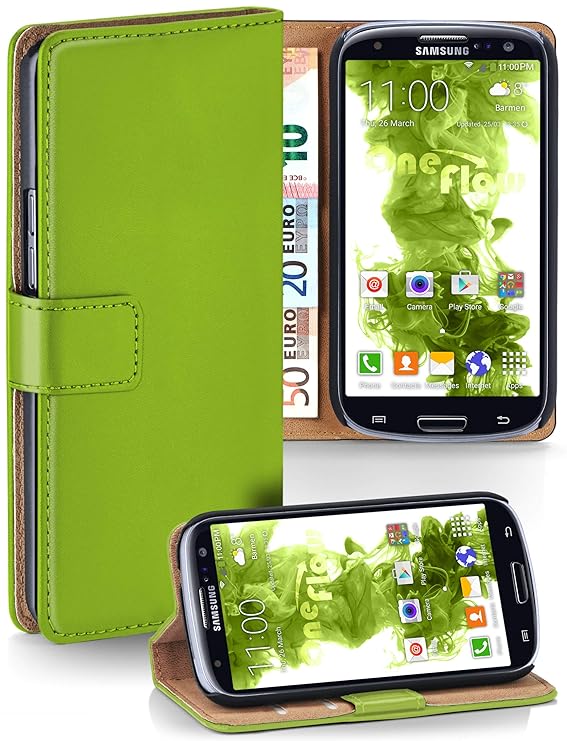 moex Samsung Galaxy S3 | Hülle Grün mit Karten-Fach 360° Book Klapp-Hülle Handytasche Kunst-Leder Handyhülle für Samsung Gala