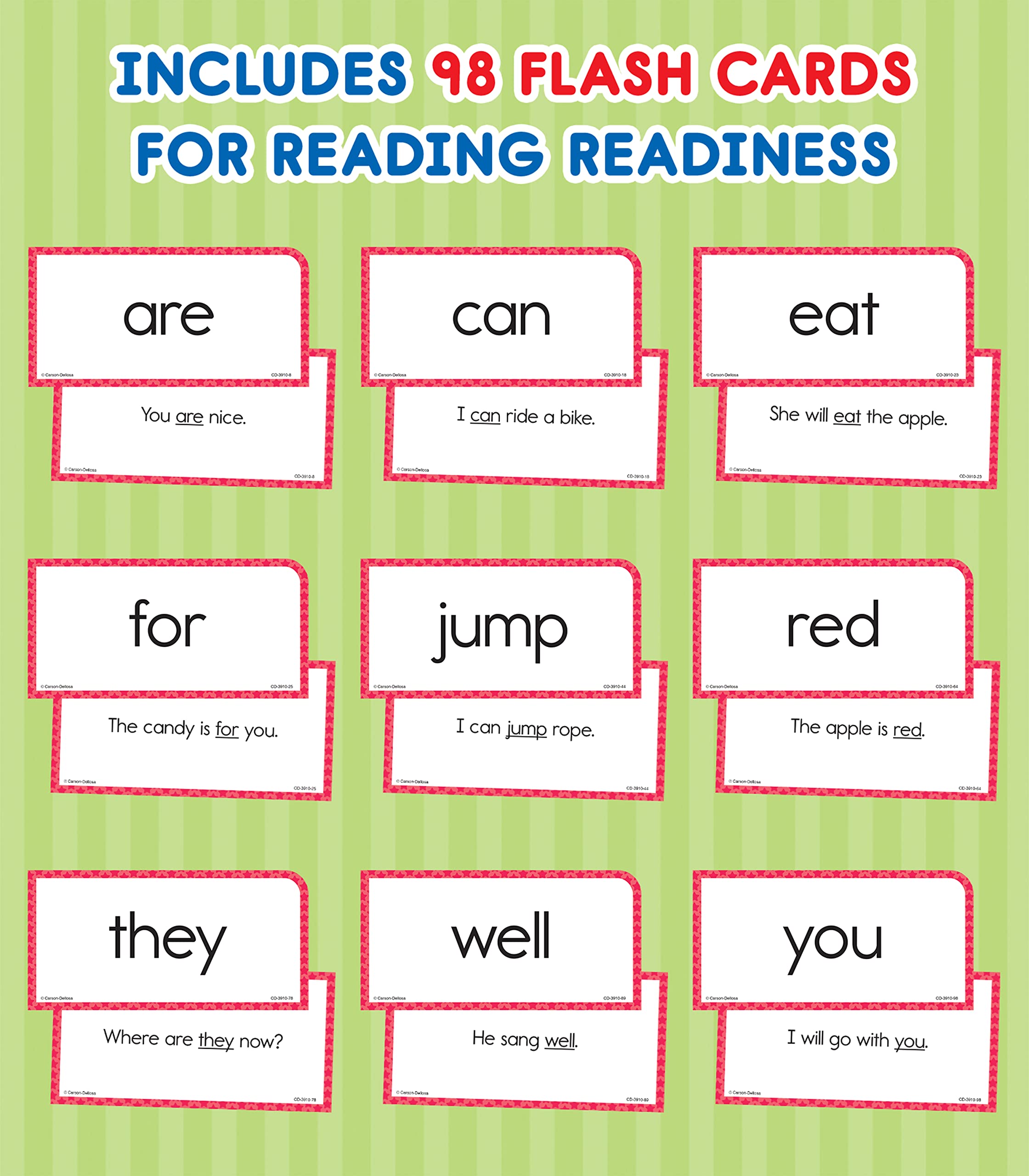 Carson Dellosa 102 Basic Sight Words Flash Cards Kindergarten, Flashcards for Kids Ages 6 and Up, Phonics and Vocabulary Kindergarten Learning Activities