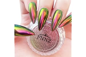 FNNZ Chameleon Chrome Nail Powder, Color-Shift Nail Powder Pigment Glitter Dust Magic Chameleon Mirror Effect Metallic Multi-Chrome Effect for Gel Polish Nail Art Decoration - Greeny Rose